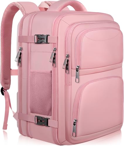 Travel Backpack for Women, 52L Carry On Backpack, Extra Large Expandable Travel Bag, 18.4 Inch TSA Flight Approved Luggage Personal Item Size with USB, Teacher Business Daypack, Pink - color: Pink