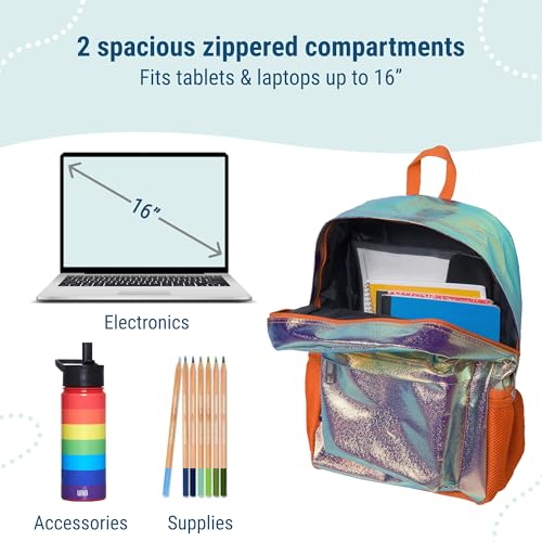 Wildkin 16-inch Kids Backpack – Durable, Padded & Spacious School Bag for Boys & Girls - Orange Shimmer - color: Orange Shimmer