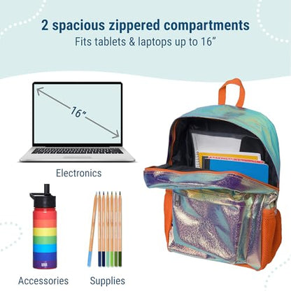 Wildkin 16-inch Kids Backpack – Durable, Padded & Spacious School Bag for Boys & Girls - Orange Shimmer - color: Orange Shimmer