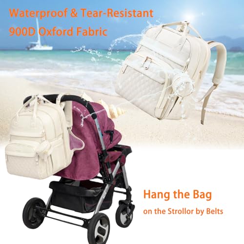 Astro alan Baby Diaper Bag with Changing Station, Waterproof Diaper Bag Backpack for Moms Dads with USB Charging Port, Baby Shower Gifts, Large Capacity diaper backpack, Beige - color: Vegan Leather Beige