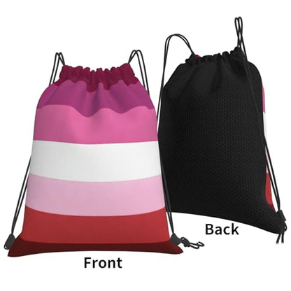 Lipstick Lesbian Pride Flag Drawstring Bag Sport Gym Backpack Beach Travel Sack Draw String Yoga Bag For Men Women - color: Lipstick Lesbian Pride Flag