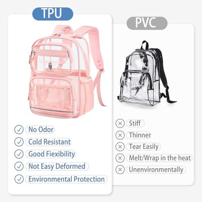 Cusangel Large Clear backpack for Girls women,16in TPU Plastic Bookbag,For Stadium,Concert,school (Pink) - color: Pink-a-16in