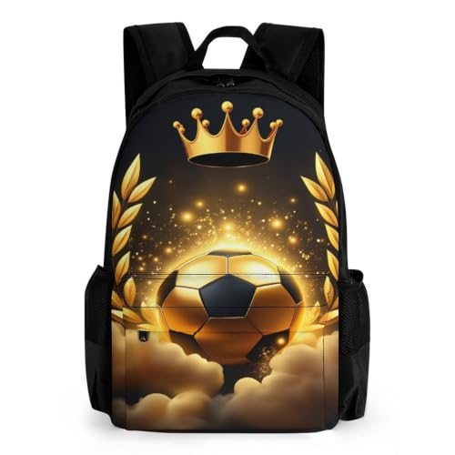 Golden Crown Soccer Backpack, Durable Polyester Daypack with Laptop Compartment, Reinforced Bottom, Adjustable Shoulder Straps And Multi Pockets for Travel And Daily Use - color: Golden Crown Soccer