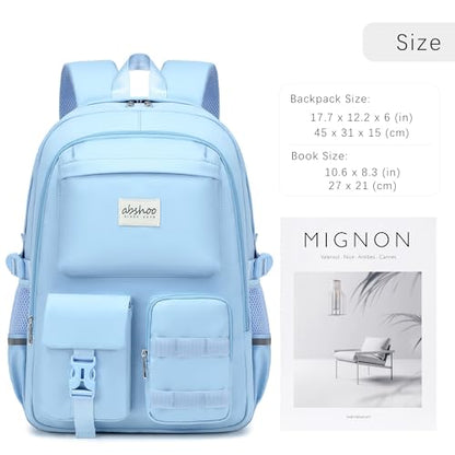 abshoo Big Student Laptop Backpack For College Women Middle High School Teen Girls Bookbag Travel Daypack (Light Blue) - color: Light Blue