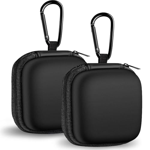 Square + Round Earbud Case Portable EVA Carrying Case Storage Bag Cell Phone Accessories Organizer with Carabiner for Earphone, Earbud, Earpieces, SD Memory Card, Camera Chips, Black * 2 - color: A5-Square Black+Black