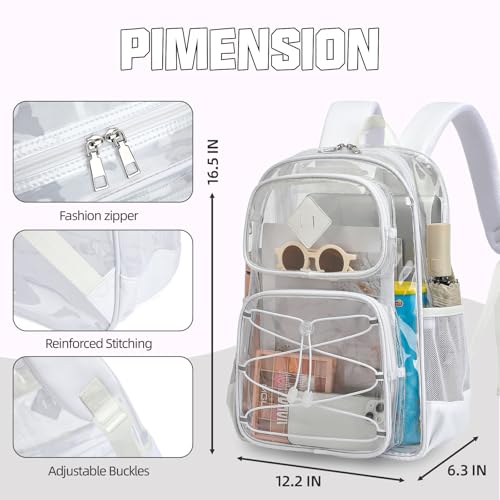 Clear Backpacks for Girls Women, Heavy Duty PVC Transparent Back Pack See Through Boys Kids Clear Bookbags for School White - color: White