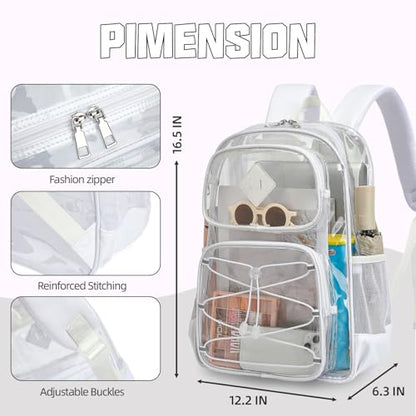 Clear Backpacks for Girls Women, Heavy Duty PVC Transparent Back Pack See Through Boys Kids Clear Bookbags for School White - color: White
