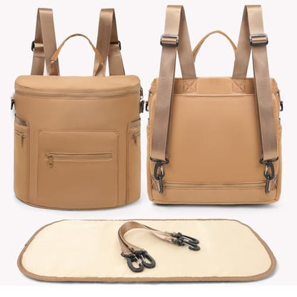 miss fong Neoprene Diaper Bag Baby Diaper Bag Large Capacity Neoprene Backpack with Changing Pad Travel Diaper Backpack with 16 Pockets for Mom & Dad-Brown - color: Neoprene Brown