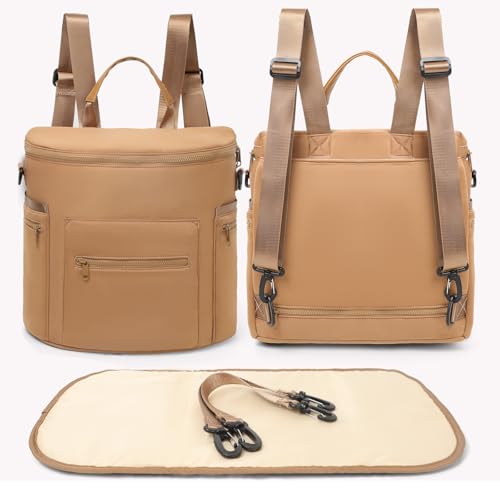 miss fong Neoprene Diaper Bag Baby Diaper Bag Large Capacity Neoprene Backpack with Changing Pad Travel Diaper Backpack with 16 Pockets for Mom & Dad-Brown - color: Neoprene Brown