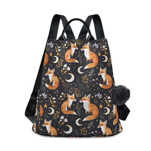 MNSRUU Women Backpack Purse Fox Plants Stars Moons Backpack for Women Anti-theft Shoulder Bag Carry On Backpack Lightweight Rucksack Fashion Travel Ladies Bags - color: Fox I9003