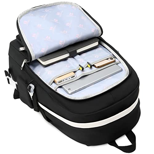 Hey Yoo School Backpack for Girls Backpack with Lunch Box Teen Girl Backpack Set Cute School Bag Bookbag for Teen Girls (Black) - color: Black