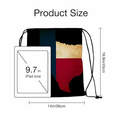 Drawstring Backpack Bag Sports Gym Sack Texas State Map Grunge Effect Flag Star Blue Red Beige Shoe Bag for Women Men 14x16.9 Inch - color: Texas State Map