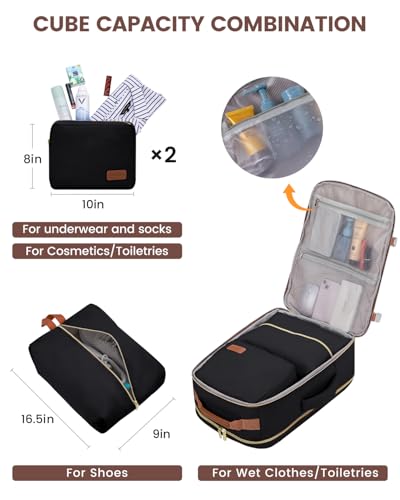 LOVEVOOK 56L Travel Backpack for Women & Men, Airline Approved Carry On Luggage with 3 Packing Cubes, TSA Overnight Bags, Waterproof Personal Item Bag, Weekender Essentials Backpacks fits 17" Laptop - color: Black-brown, size: XX-Large