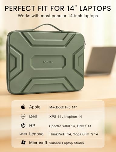 DOMISO 14 inch Laptop Sleeve with Handle, Shockproof & Waterproof EVA Protective Laptop case, Hard Laptop Sleeve for 14" HP Dell Asus Lenovo Laptop, Green - color: Green, size: 14 inch