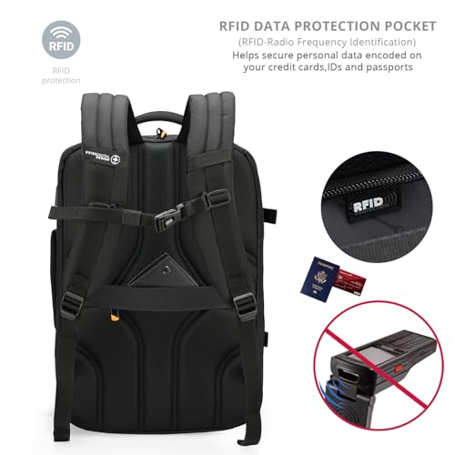 Swissdigital Design Travel Laptop Backpack 43L with USB Charging Port,TSA Friendly Flight Approved Carry-on Luggage Hand,Business Rucksack,Large Weekender Bag Fits 17 Inch Laptop Black | SD1748-01 - color: Black
