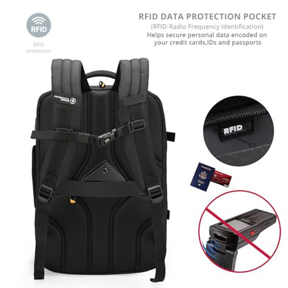 Swissdigital Design Travel Laptop Backpack 43L with USB Charging Port,TSA Friendly Flight Approved Carry-on Luggage Hand,Business Rucksack,Large Weekender Bag Fits 17 Inch Laptop Black | SD1748-01 - color: Black