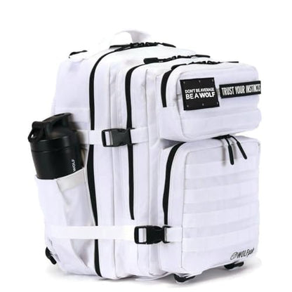 WOLFpak 35L Tactical Gym Backpack (Polar White) Durable 1000D Waterproof Oxford Material with MOLLE Webbing, Laptop Pocket & Dual Cup Holders, Durable Fitness/Travel/Military Daypack - color: Polar White