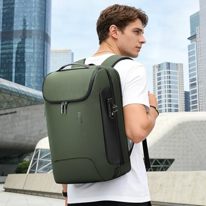 BANGE Travel Laptop Backpack, Anti-Theft Bag with USB Charging Port and TSA Lock, Waterproof Business Computer Backpack Fits 17.3 Inch Notebook - color: Green, size: lock and usb