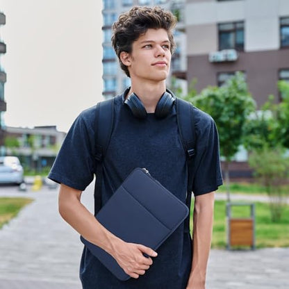 RAINYEAR Laptop Sleeve Case Compatible with 13.3 Inch Notebook Computer Chromebook 14" MacBook Pro/Max M1 M2 M3 M4 M5 Protective Cover Soft Bag with Front Pocket & Accessories Pouch (Navy Blue) - color: Navy Blue, size: 13"-13.3"