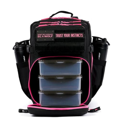 WOLFpak 35L Meal Prep Management Backpack (Black Neon Pink) | Easily Store & Organize Food Storage Containers w/Built-In Lunch Box, Cooler, Travel, Insulated Bag - color: Black Neon Pink