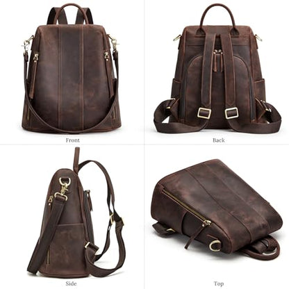 S-ZONE Leather Backpack Purses for Women Antitheft Rucksack Shoulder Bag Medium - color: 3-deep Brown