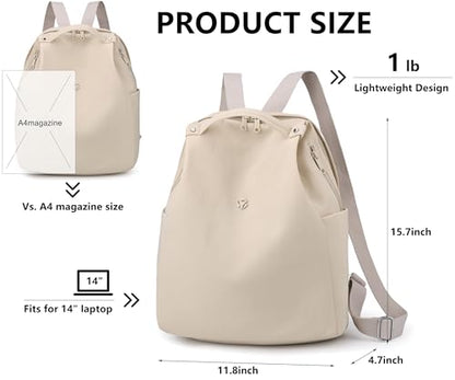 Mini Nylon Women Backpacks,Small Ladies backpacks Casual Lightweight Shopping Travel Daypack (Beige) - color: Beige