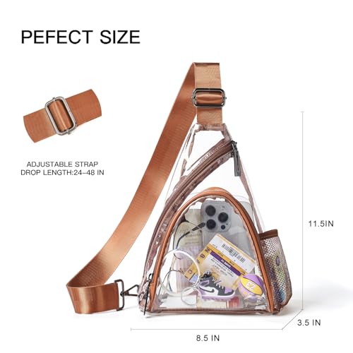 Clear Bag for Stadium Events 12x12x6 Stadium Bag Crossbody Purses Clear Sling Backpack for Concerts Football Games Travel - color: Brown
