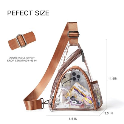 Clear Bag for Stadium Events 12x12x6 Stadium Bag Crossbody Purses Clear Sling Backpack for Concerts Football Games Travel - color: Brown