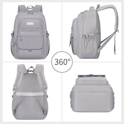 School backpack for Girls, Aesthetic Backpack for Women Men Cute Bookbag Preppy College (Grey) - color: Grey