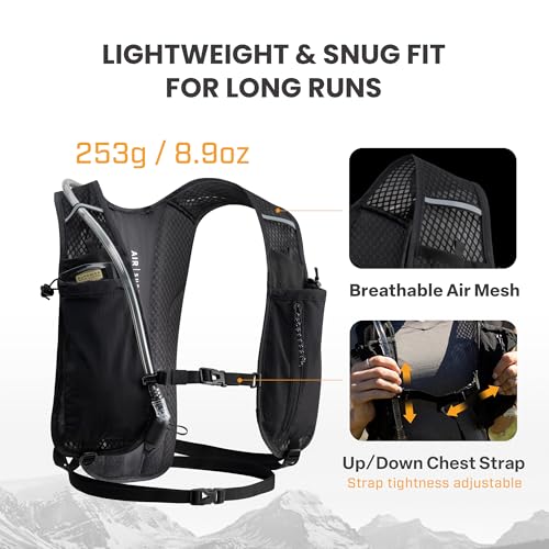 EVERFUN Hydration Backpack Running Vest Small Hiking Water Backpack with 1.5L Water Bladder for Women Men, Lightweight Reflective Phone Holder Hydro Pack for Trail Running, Biking, Race, Marathons - style: Black