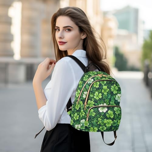 St. Patrick's Day Green Leaf Aesthetic Mini Backpack Purse for Women Shoulder Bag Fashion Daypack Ladies Handbag Lightweight Travel Bag Rucksack - color: Green Leaf-1, size: Small