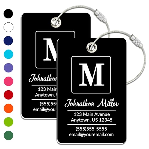 Personalized Luggage Tag | 2 Pack | Custom Luggage Tags for Suitcases | Kids Backpack Tag | 10 Color Options & Choose Font, Font Color - color: Black, size: 2 pack - Large