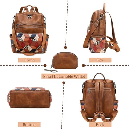 AGLOD Leather Backpack Purse for Women Designer Ladies Shoulder Bag Fashion Faux Work Travel Handbags - color: Color Pallet Brown