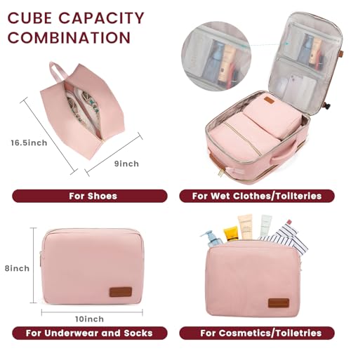 LOVEVOOK 50L Travel Backpack for Women & Men, Airline Approved Carry On Luggage with 3 Packing Cubes, TSA Overnight Bags, Waterproof Personal Item Bag, Weekender Essentials Backpacks fits 17" Laptop - color: Light Purple-beige-purple, size: X-Large