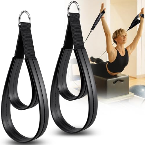 TOBWOLF Pilates Straps - Double Loop D-Ring Straps for Reformer, Padded, Home Gym Workout - color: Black (Upgraded Material PU Leather)