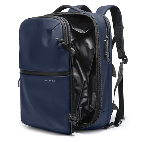 BANGE Travel Backpack with Vacuum Pocket and TSA lock version can hold 15.6 inch Laptop suitable Overnight Flight Approved Anti-theft Bag - color: Blue With Air Pump