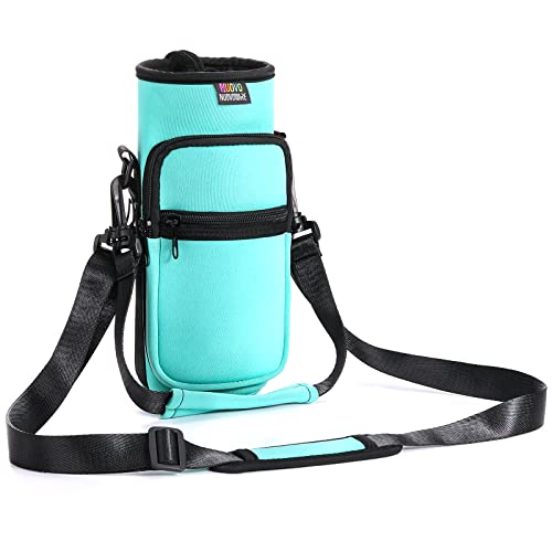 Nuovoware Water Bottle Carrier Bag, Premium Neoprene Portable Insulated Water bottle Sling Holder Bag 500ml/750ml/1000ml with Adjustable Shoulder Strap for Men Women Hiking, Sling Bottle Case - color: Blue-green, size: 25-32 Ounces - Standard