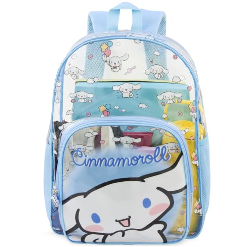 Get Trend Cinnamoroll Sanrio Girls Clear Backpack, 17 inch Transparent School Bookbag, See Through Travel Bag with Straps, Kawaii Gifts for Girls (Blue Cinnamoroll) - color: Blue Cinnamoroll