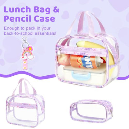 ACESAK Clear Backpack for Girls - 3 Pcs Clear Backpack Heavy Duty with Lunch Bag - See Through Bookbag Stadium Approved for Kids Middle High College School(Purple) - color: Purple