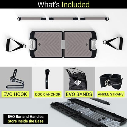 EVO Gym - Portable Home Gym Strength Training Equipment, At Home Gym | All in One Gym - Resistance Bands, Base Holds Gym Bar & Handles for Travel | Portable Gym & Home Exercise Equipment - style: Advanced - 8 Bands (220 Pounds)