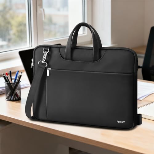 Ferkurn Laptop Case Bag Women Men Computer Sleeve with Shoulder Compatible with HP/Inspiron/Thinkpad/Vivobook/MSI/Surface, 15.6 inch, Black - color: Elegant Black, size: 15.6 inch
