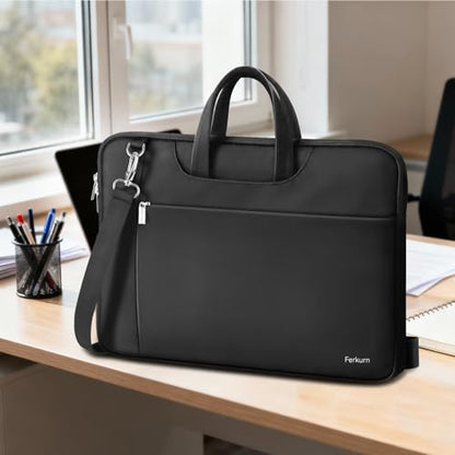 Ferkurn Laptop Case Bag Women Men Computer Sleeve with Shoulder Compatible with HP/Inspiron/Thinkpad/Vivobook/MSI/Surface, 15.6 inch, Black - color: Elegant Black, size: 15.6 inch