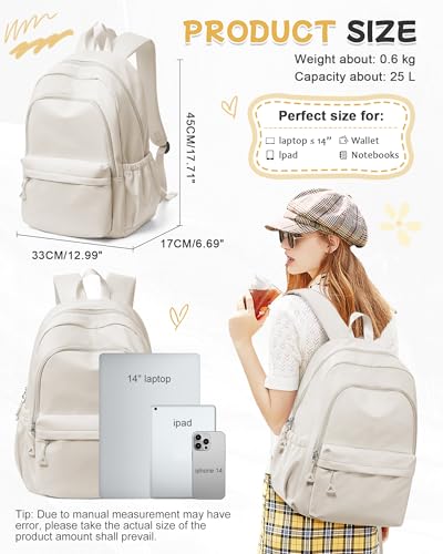 BJLFS Beige Backpack for School Women Girls, Waterproof Book bags Cute High School Backpacks for Men Teen Boys, Lightweight Travel College Backpack Mochilas Escolares para Daypack Ruckssack - color: A0-beige