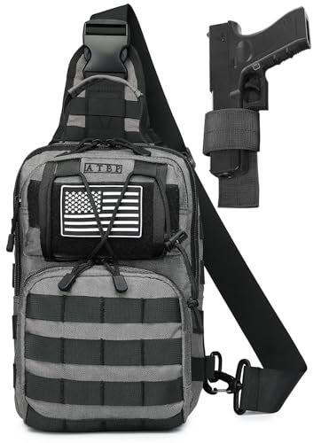 Tactical Sling Backpack Bag Pack for Men Military One Strap Shoulder Backpack Crossbody Bag With Holster 10 Liters - color: Grey Gray