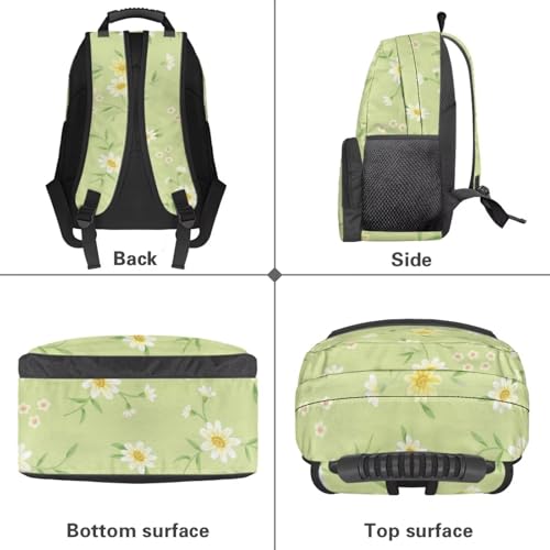 Daisy Green Leaf Print Water-Resistant Polyester School Backpack - 17.3 Inch Laptop Compatible Bookbag with All-over Printing & Bottom for High School/College Daily Use Backpack - color: Daisy Green Leaf Print