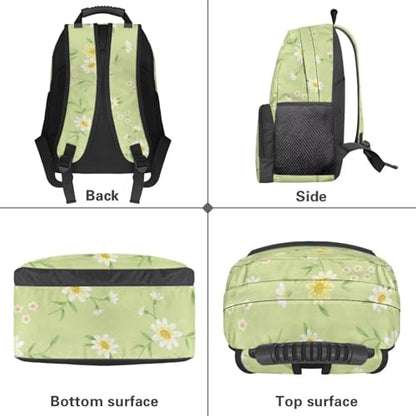 Daisy Green Leaf Print Water-Resistant Polyester School Backpack - 17.3 Inch Laptop Compatible Bookbag with All-over Printing & Bottom for High School/College Daily Use Backpack - color: Daisy Green Leaf Print