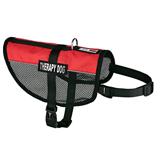 Dogline MaxAire Multi-Purpose Mesh Vest for Dogs and 2 Removable Therapy Dog Patches, Small, Red - color: Red, size: Girth 13 by 16"