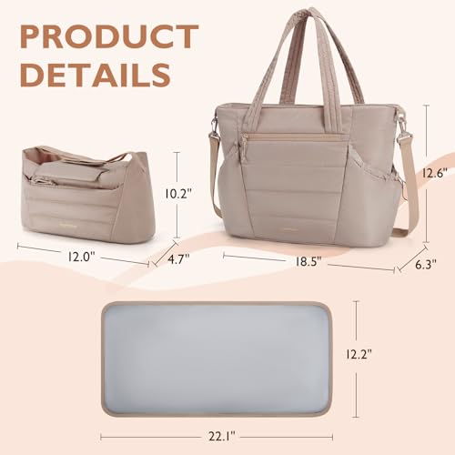 mommore Diaper Bag Tote with Stroller Organizer Puffer Bag Large Capacity Baby Bag with Changing Pad for Travel, Hospital - color: Khaki