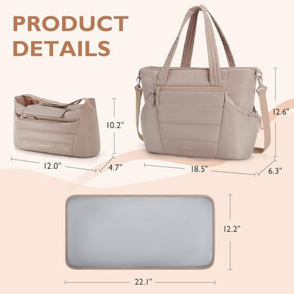 mommore Diaper Bag Tote with Stroller Organizer Puffer Bag Large Capacity Baby Bag with Changing Pad for Travel, Hospital - color: Khaki