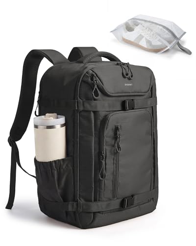 BAGSMART 35L Travel Backpack for Women & Men Fits 17-Inch Laptop, Airline Approved Carry On Backpack with Wet Pocket & Shoe Pouch, Water-Resistant Personal Item Travel Bag, Black - color: Black